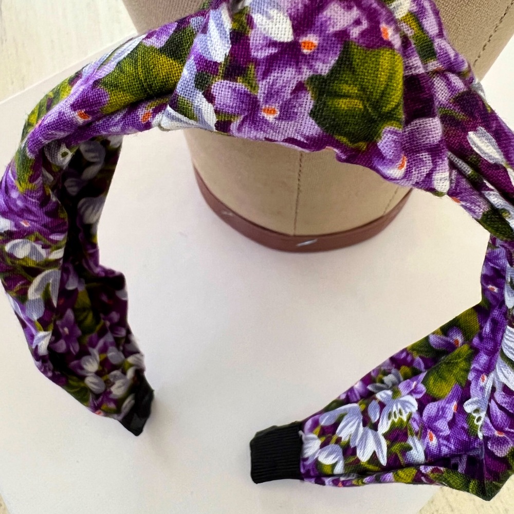 Fabric headband purple flower print